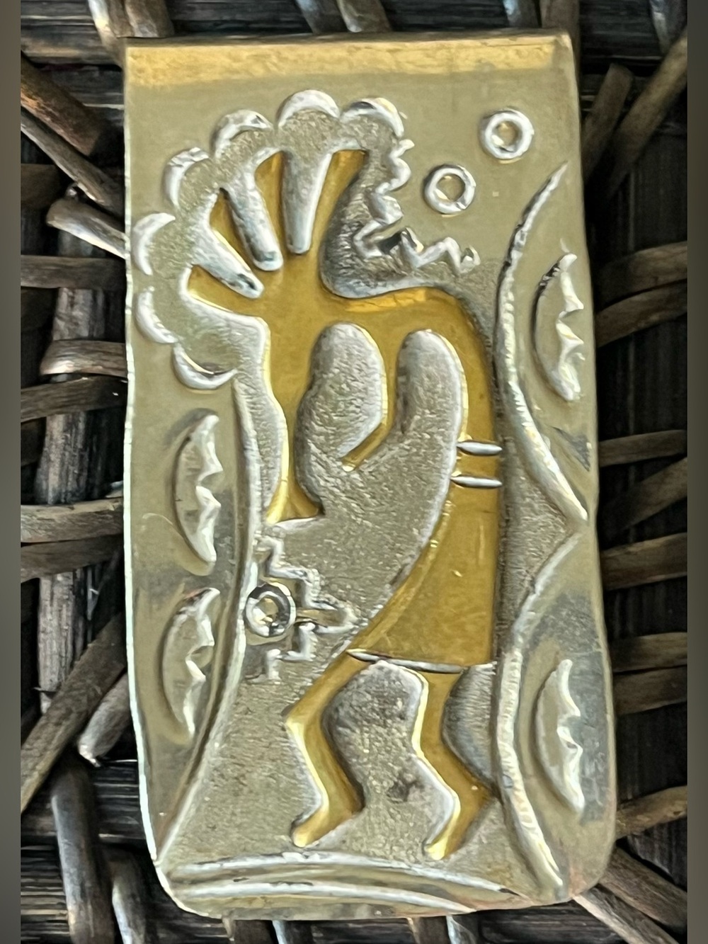 Silver & Gold Tone Money Clip with Tribal Kokopelli Design